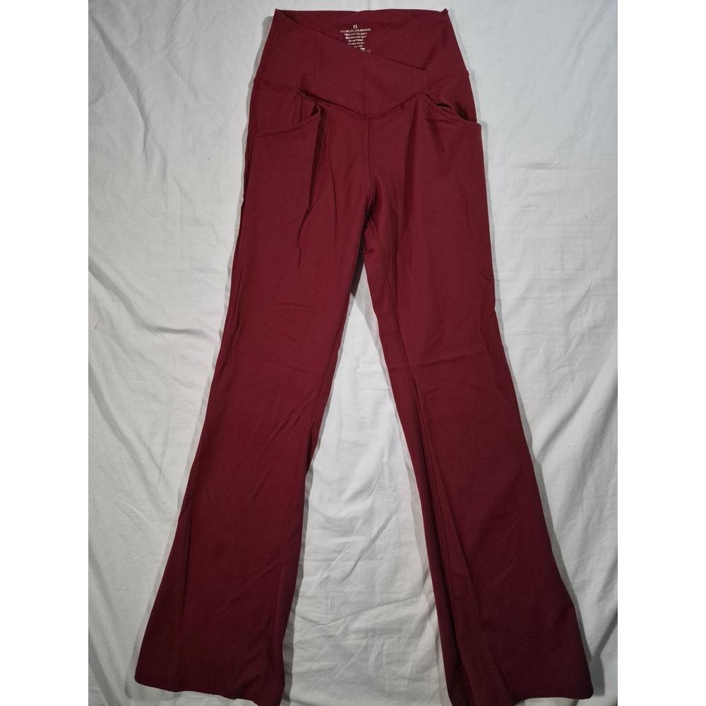 Crossover Flare Leggings Burgundy XS Yoga Pants Pockets
